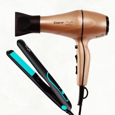 Secador de Cabelos Taiff Style Motor AC Profissional 2000W + Chapinha | Prancha 210°C Preto com Cobre / 110V