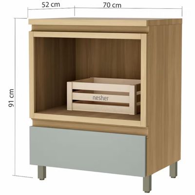 Balcão Nesher Rainha em MDF 15mm com Nicho para Micro-ondas, 1 Gaveta e 1 Prateleira - 70cm de largura Nature com Verde