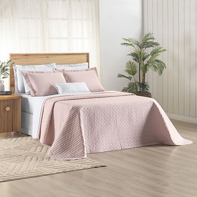 Kit Cobre Leito Colcha Marley Queen Dupla face - Rosa