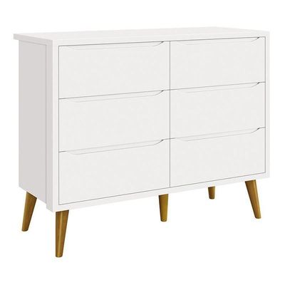 Cômoda Infantil Theo 6 Gavetas Branco Fosco Com Pés Amadeirado - Reller Móveis Branco Fosco