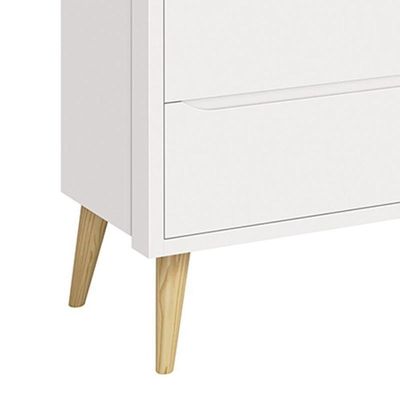 Cômoda Infantil Theo 6 Gavetas Branco Fosco Com Pés Madeira Natural - Reller Móveis Branco Fosco