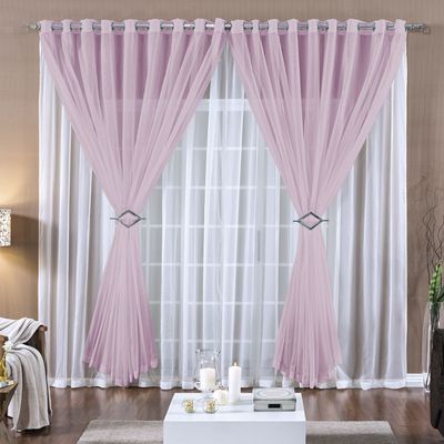 Cortina 3 Mts Voal Sala Quarto para Trilho Comum Rosa Barata