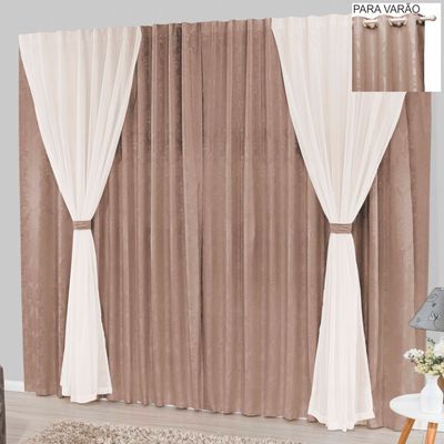 Cortina Bhaly Jacquard e Voal 2,00 X 1,70 Para Varão - Bege