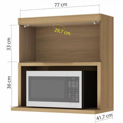 Armário Aéreo Nesher Marquesa em MDF 15mm com Nicho para Micro-ondas, 1 Porta e 1 Prateleira - 80cm de largura Nature com Verde