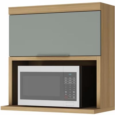 Armário Aéreo Nesher Marquesa em MDF 15mm com Nicho para Micro-ondas, 1 Porta e 1 Prateleira - 80cm de largura Nature com Verde