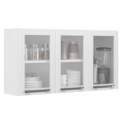 Armário Aéreo Triplo Itatiaia Florença com 3 Portas e 2 Prateleiras - 105cm de largura Branco