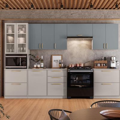 Cozinha Completa Itatiaia Essence 6 peças com 11 portas e 5 gavetas 360cm de largura Cinza