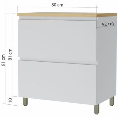 Balcão Nesher Rainha em MDF 15mm com 1 Porta, 1 Gaveta e 1 Prateleira - 80cm de largura Branco com Nature