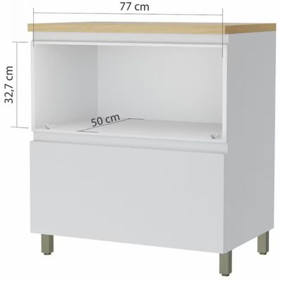 Balcão Nesher Rainha em MDF 15mm com 1 Porta, 1 Gaveta e 1 Prateleira - 80cm de largura Branco com Nature