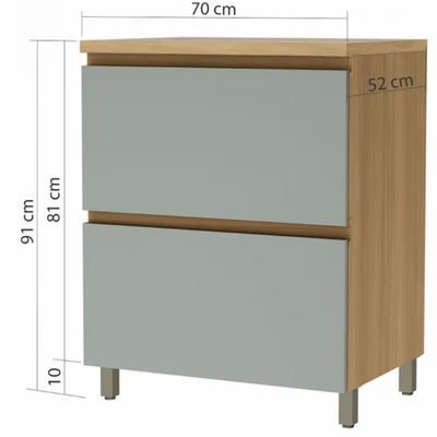 Balcão Nesher Rainha em MDF 15mm com 1 Porta, 1 Gaveta e 1 Prateleira - 70cm de largura Nature com Verde