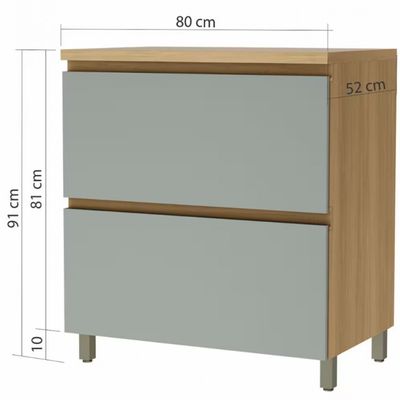 Balcão Nesher Rainha em MDF 15mm com 1 Porta, 1 Gaveta e 1 Prateleira - 80cm de largura Nature com Verde