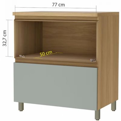Balcão Nesher Rainha em MDF 15mm com 1 Porta, 1 Gaveta e 1 Prateleira - 80cm de largura Nature com Verde
