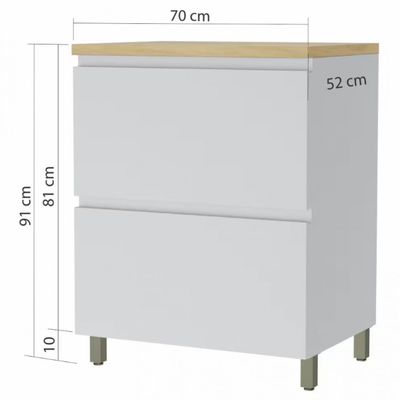 Balcão Nesher Rainha em MDF 15mm com 1 Porta, 1 Gaveta e 1 Prateleira - 70cm de largura Branco com Nature