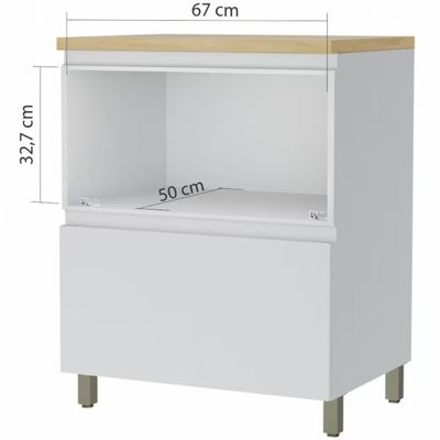 Balcão Nesher Rainha em MDF 15mm com 1 Porta, 1 Gaveta e 1 Prateleira - 70cm de largura Branco com Nature