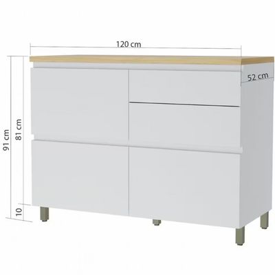 Balcão Nesher Rainha em MDF 15mm com 1 Porta, 4 Gavetas e 1 Prateleira - 120cm de largura Branco com Nature