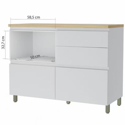 Balcão Nesher Rainha em MDF 15mm com 1 Porta, 4 Gavetas e 1 Prateleira - 120cm de largura Branco com Nature