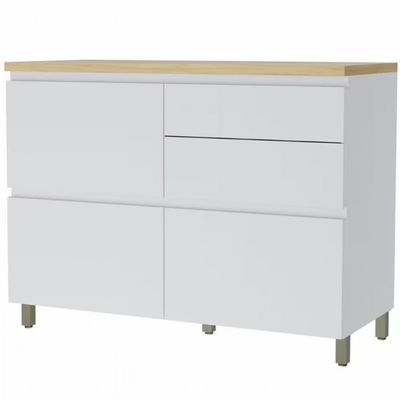 Balcão Nesher Rainha em MDF 15mm com 1 Porta, 4 Gavetas e 1 Prateleira - 120cm de largura Branco com Nature