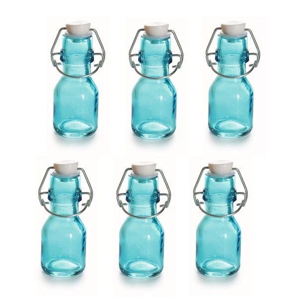 Garrafa de Vidro Azul 65ml com Fecho Hermético com 6 unidades para Lembrancinhas