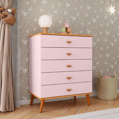 Cômoda Infantil Bartira Ternura com 5 Gavetas Rosa