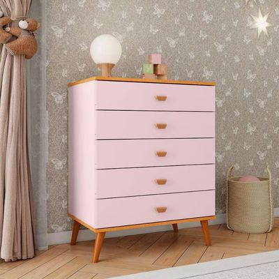 Cômoda Infantil Bartira Ternura com 5 Gavetas Rosa