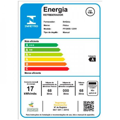 Frigobar PFG85B Controle de Temperatura e Porta Reversível Philco Branco / 220V