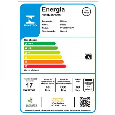 Frigobar PFG85B Controle de Temperatura e Porta Reversível Philco Branco / 220V