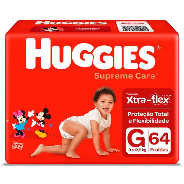 Fralda Huggies Supreme Care G - 64 Unidades Branco com Vermelho