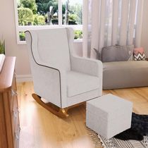 Poltrona de Amamentação com Balanço Mavie L02 Linho Bege - Lyam Decor