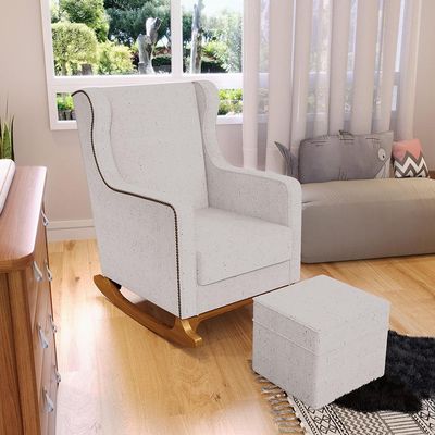 Poltrona de Amamentação com Balanço Mavie L02 Linho Bege - Lyam Decor