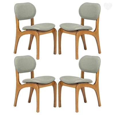 Kit 4 Cadeiras De Jantar Estofada Rafine Madeira Castanho Linho Verde