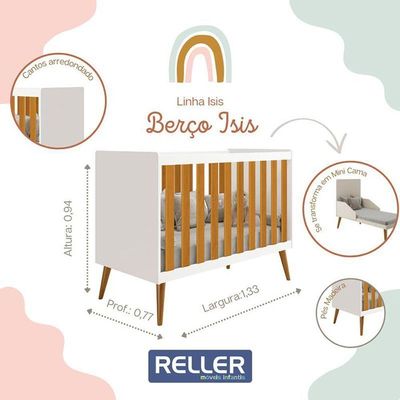 Jogo De Quarto Infantil Isis Guarda Roupa 3 Portas E Berço Branco/savana - Reller Móveis Branco/savana