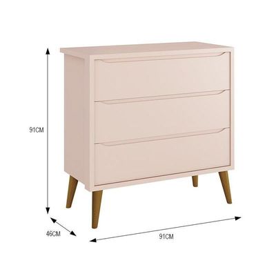 Cômoda Infantil 3 Gavetas Theo Retrô Rosa Fosco Com Pés Amadeirado - Reller Móveis Rosa Fosco