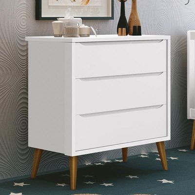 Cômoda Infantil 3 Gavetas Theo Retrô Branco Fosco Com Pés Amadeirado - Reller Móveis Branco Fosco