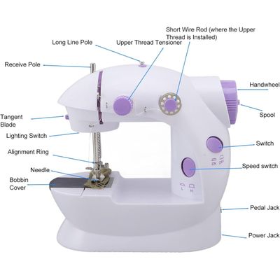 Mini máquina de costura ajustável de 2 velocidades com fio duplo portátil máquina de costura multifuncional