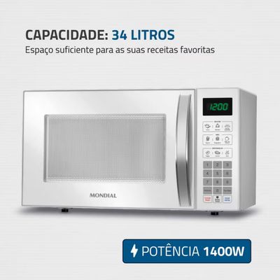Micro-ondas Mondial MO-02-34-W com 10 Ajustes de Potência e Função Tira Odor Branco / 220V