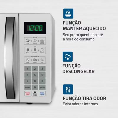 Micro-ondas Mondial MO-02-34-W com 10 Ajustes de Potência e Função Tira Odor Branco / 220V