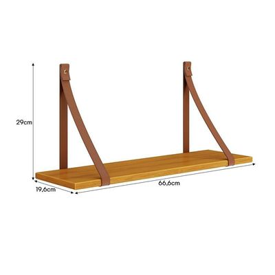 Kit 2 Prateleiras Luna 66,6cm Savana Fosco Com Alças De Couro - Reller Móveis Savana Fosco