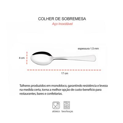 Colher de Sobremesa Aço Inox Talheres Restaurante Bar 12un Toronto