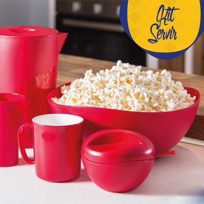 Jogo de Sobremesa Vermelho Preto Tigela Bowl Saladeira 7un