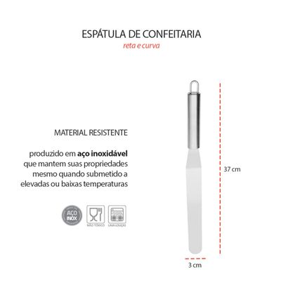Espatula para Bolo Confeitaria Inox Curva Reta Longa 37cm