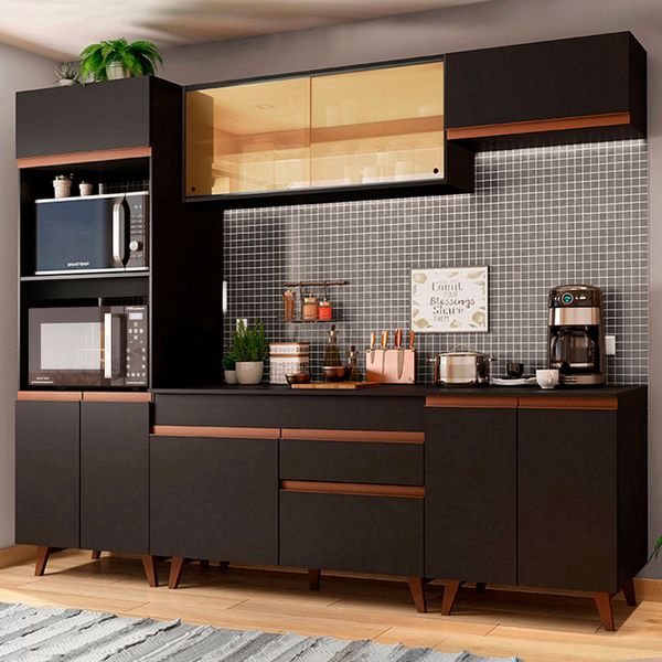 Cozinha Completa Madesa Reims 260002 com Armário e Balcão Preto Cor:Preto