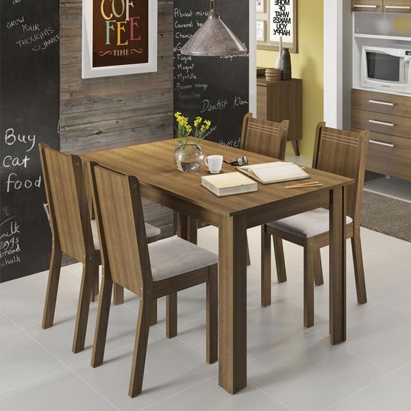 Conjunto Sala de Jantar Rosie Madesa Mesa Tampo de Madeira com 4 Cadeiras Rustic/Pérola Cor:Rustic/Pérola