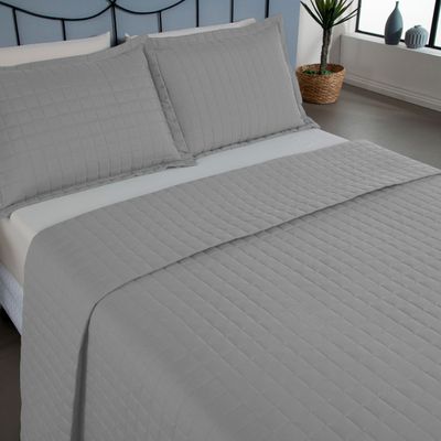 Kit Cobre Leito Colcha Bellini Queen Dupla Face Percal 300 Fios Textura Matelassê 3 Peças - Cinza