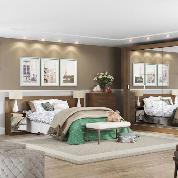 Cabeceira Extensível Madesa com 2 Mesas de Cabeceira com Espelho Rustic Cor:Rustic Cabeceira Extensível Madesa com 2 Mesas de Cabeceira com Espelho Rustic Cor:Rustic