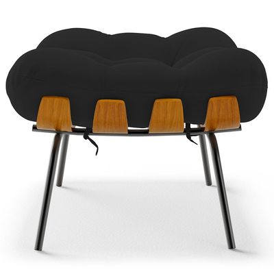 Puff Decorativo Sala de Estar Costela L02 Suede Preto - Lyam Decor