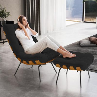 Puff Decorativo Sala de Estar Costela L02 Suede Preto - Lyam Decor