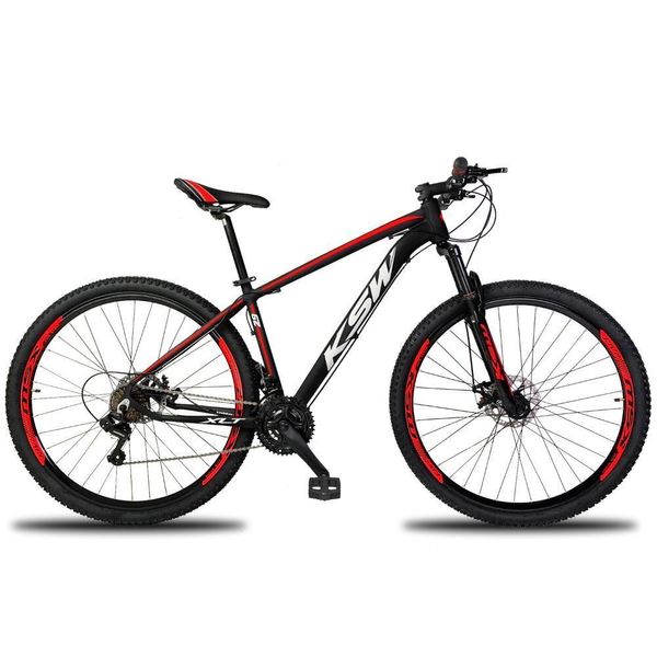 Bicicleta Alumínio Aro 29 Ksw Dianteiro Shimano Tz 24 Marcha - Preto-vermelho E Branco - 21