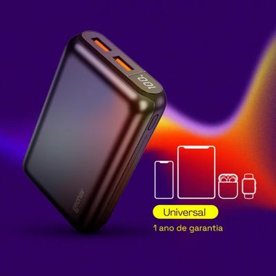 Carregador Portátil Geonav PB20K20WSG 20000 mAh com USB-A e USB-C para Celulares e Dispositivos Eletrônicos Cinza