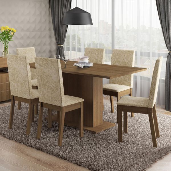 Conjunto Sala de Jantar Susan Madesa Mesa Tampo de Madeira com 6 Cadeiras Rustic/Imperial Cor:Rustic/Imperial