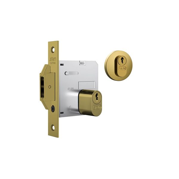 FECHADURA PORTA DE CORRER E BATER STAM 1006 GOLD DOURADA ASA DE AVIÃO REDONDA 45 MM C/ CILINDRO MIOLO TAMBOR